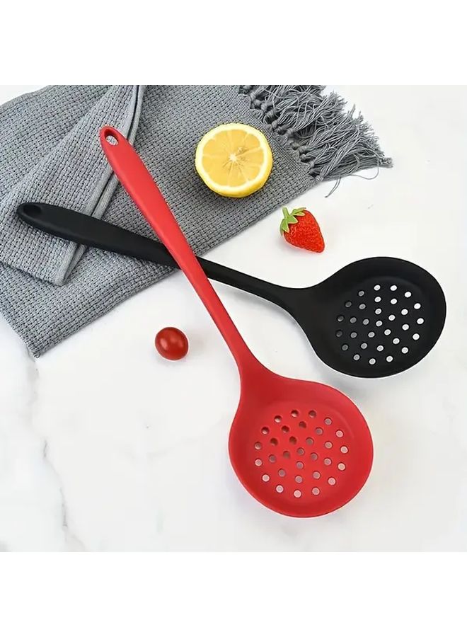 1pc Red Silicone Skimmer Strainer With Long Handle Non Stick Easy Drain Slotted Spoon For Kitchen Cooking Frying - Image 4