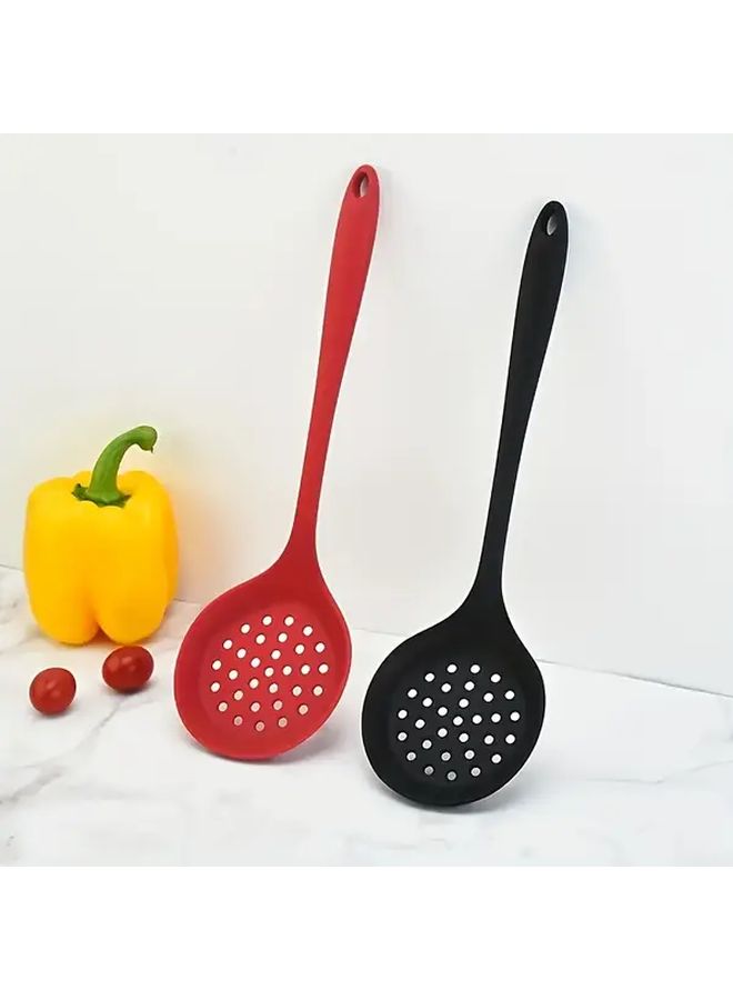 1pc Red Silicone Skimmer Strainer With Long Handle Non Stick Easy Drain Slotted Spoon For Kitchen Cooking Frying - Image 1