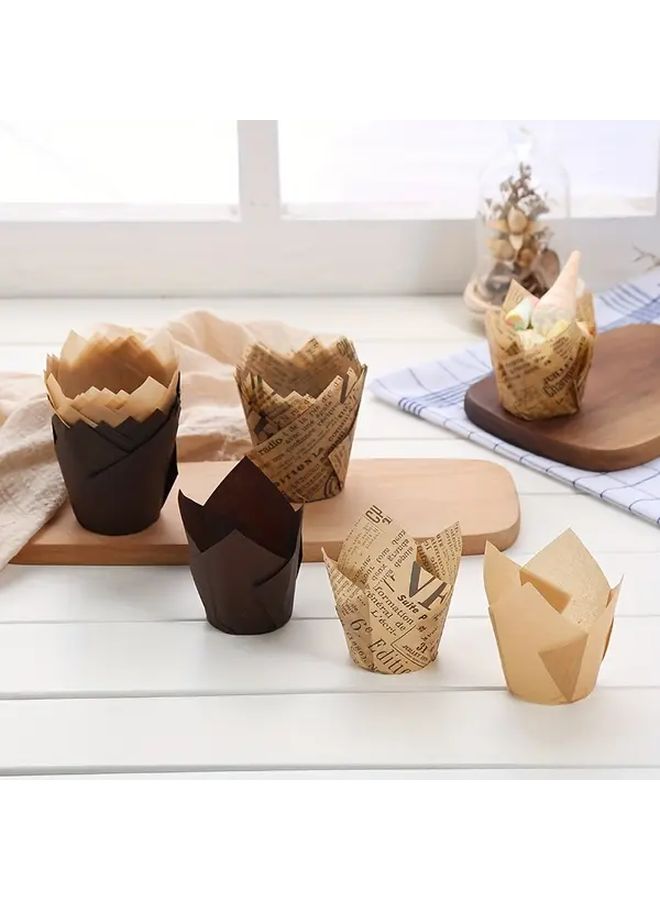 أكواب توليب للكيككيك نمط ب مقاومة للحرارة أكواب خبز قابلة للتصرف بتصميم زهري - Image 1