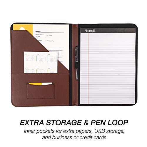 Samsill Contrast Stitch Leather Padfolio and Business Portfolio for Men and Women, Resume/Document Organizer with Writing Pad, Tan (71716) - Image 3