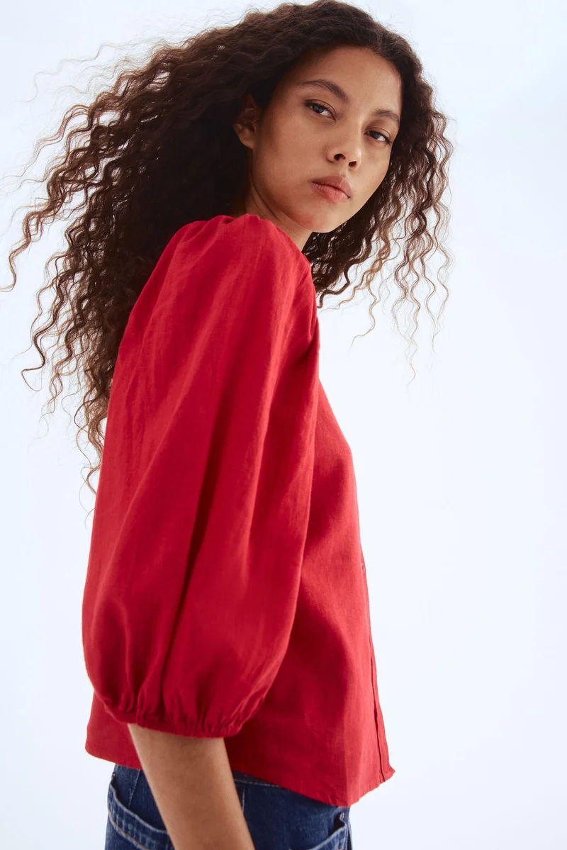 اتش اند ام بلوزة من مزيج الكتان