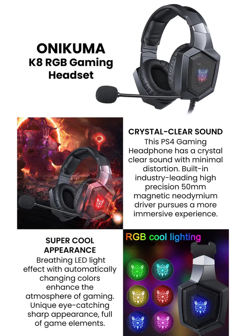 أونيكوما سماعة ألعاب كيه 8 آر جي بي 7.1 صوت محيطي إلغاء الضوضاء ميكروفون ، بيسي ، بلاي ستيشن 4-3 ، موبايل وإكس بوكس - Image 2