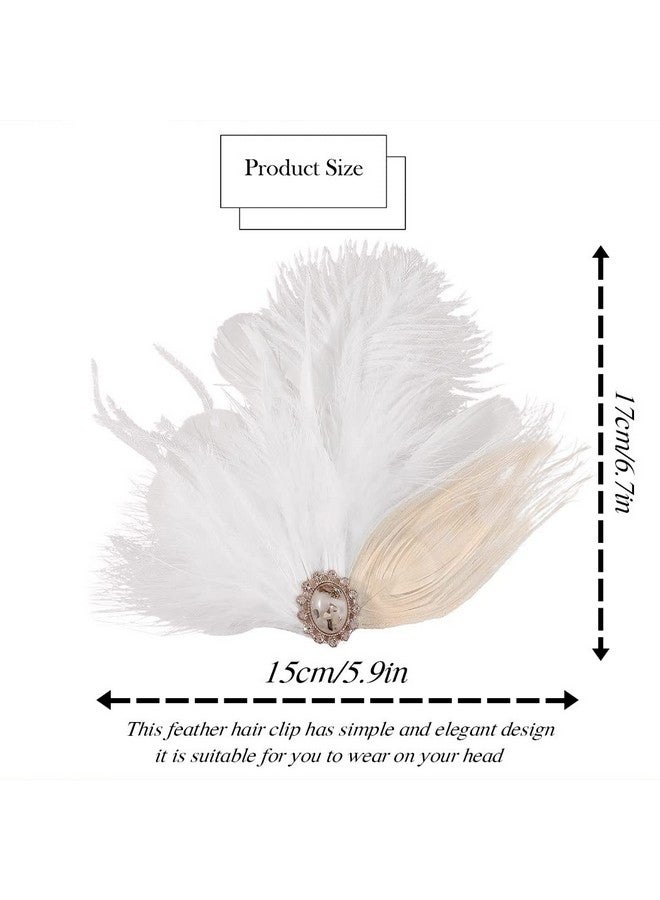 GENBREE 1920S Flapper Headband White Feather Hair Clip Rhinestone Headpiece Prom Party Hair Accessories For Women And Girls (Pattern 2)  - Image 5