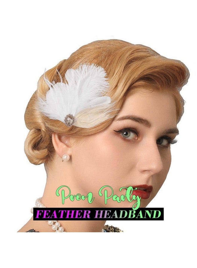 GENBREE 1920S Flapper Headband White Feather Hair Clip Rhinestone Headpiece Prom Party Hair Accessories For Women And Girls (Pattern 2)  - Image 4