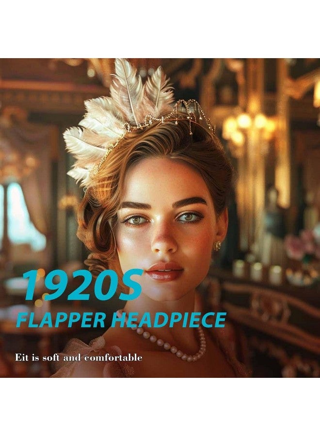 GENBREE 1920S Flapper Headband White Feather Hair Clip Rhinestone Headpiece Prom Party Hair Accessories For Women And Girls (Pattern 2)  - Image 3