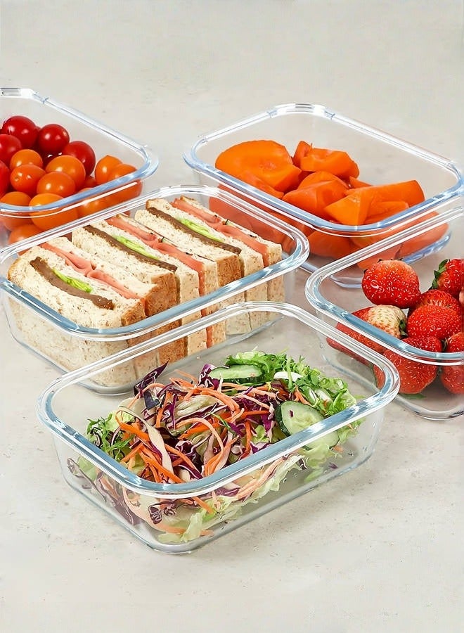 متجر الفرح 5 قطع 1040 مل (35 أونصة) من حاويات تحضير الوجبات الزجاجية مع أغطية، حاويات تخزين الطعام مع أغطية قفل كبس، حاويات غداء محكمة الإغلاق، ميكروويف، فرن، مجمد وغسالة أطباق - Image 2
