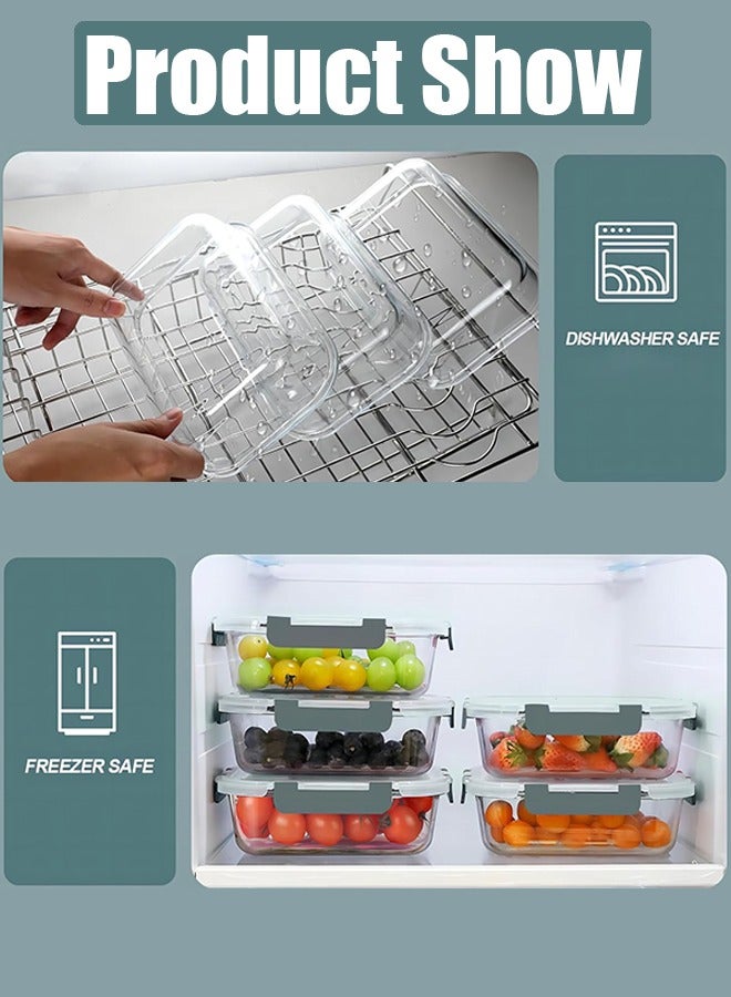 متجر الفرح 5 قطع 1040 مل (35 أونصة) من حاويات تحضير الوجبات الزجاجية مع أغطية، حاويات تخزين الطعام مع أغطية قفل كبس، حاويات غداء محكمة الإغلاق، ميكروويف، فرن، مجمد وغسالة أطباق - Image 5