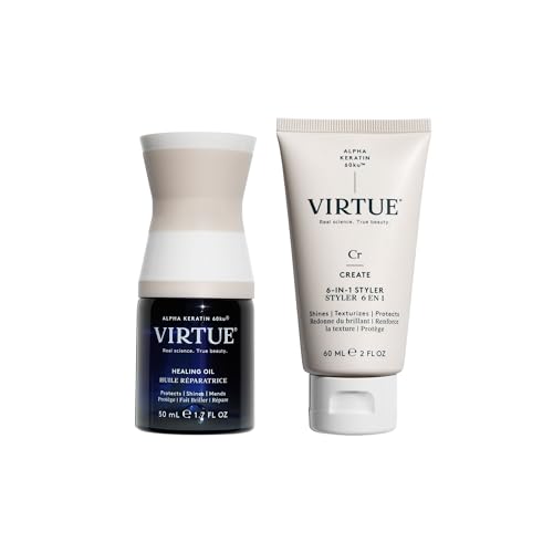 VIRTUE Healing Hair Oil 6in1 Styling Cream Bundle Repair Protect and Style for All Hair Types Amazon Exclusive Color Safe - Image 1