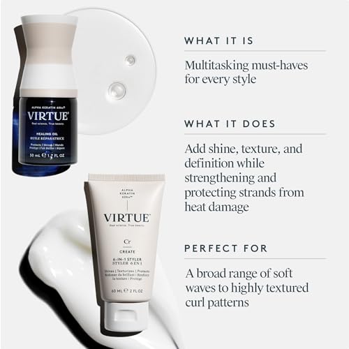 VIRTUE Healing Hair Oil 6in1 Styling Cream Bundle Repair Protect and Style for All Hair Types Amazon Exclusive Color Safe - Image 3