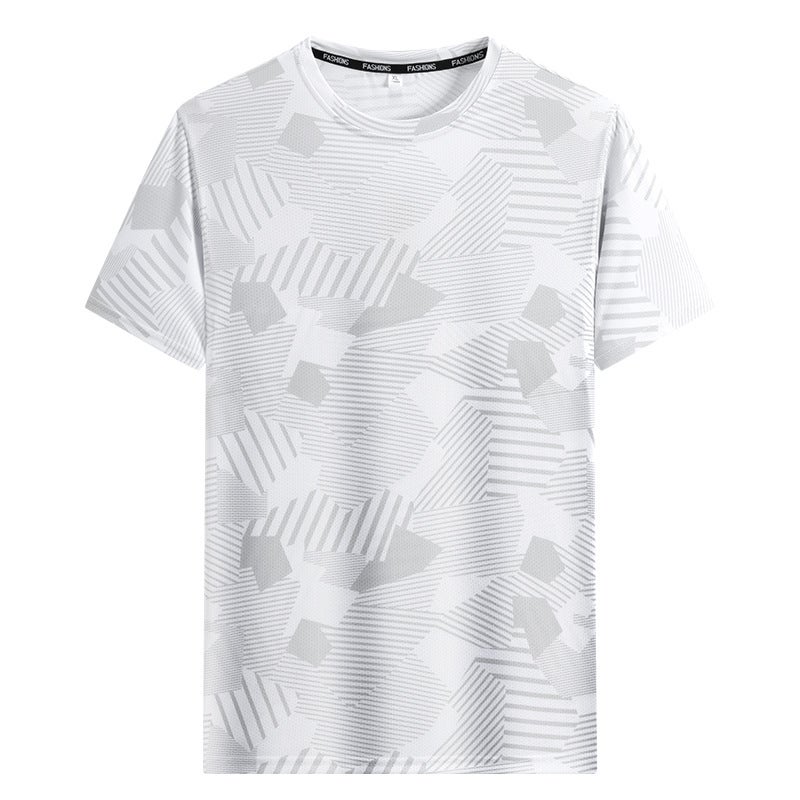 Ice Silk Short-sleeved T-shirt Men's Summer Gradient Air-conditioning Shirt Printed Quick-drying High-elasticity Casual Cool-feeling Sports Loose Top - Image 1