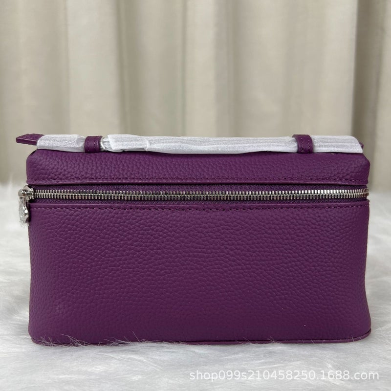 Lp19 Genuine Leather Lunch Box Bag New Style Gigi Same As Keli Bag Litchi Pattern Cow Leather Handbag Simple Shoulder Women sea anemone purple