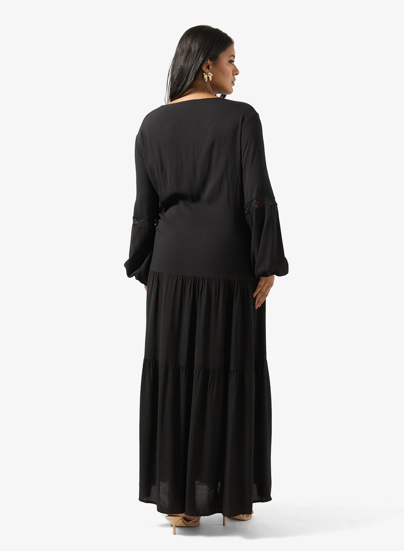 Ginger Plus V Neck Boho A Line Dress - Image 5