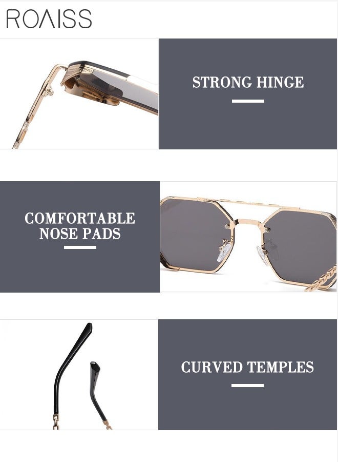 رويس نظارات شمسية مثمنة الشكل للرجال والنساء، حماية من الأشعة فوق البنفسجية 400، نظارات شمسية عصرية مضادة للتوهج كلاسيكية مع حافظة نظارات للتسوق والحفلات والسفر، 58 مم بإطار معدني - Image 4
