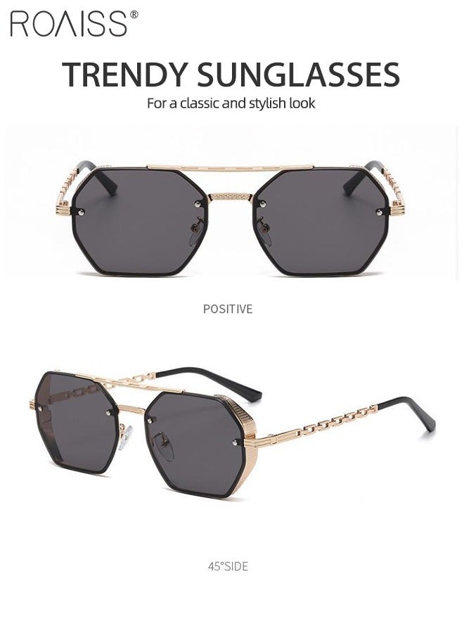 رويس نظارات شمسية مثمنة الشكل للرجال والنساء، حماية من الأشعة فوق البنفسجية 400، نظارات شمسية عصرية مضادة للتوهج كلاسيكية مع حافظة نظارات للتسوق والحفلات والسفر، 58 مم بإطار معدني - Image 5