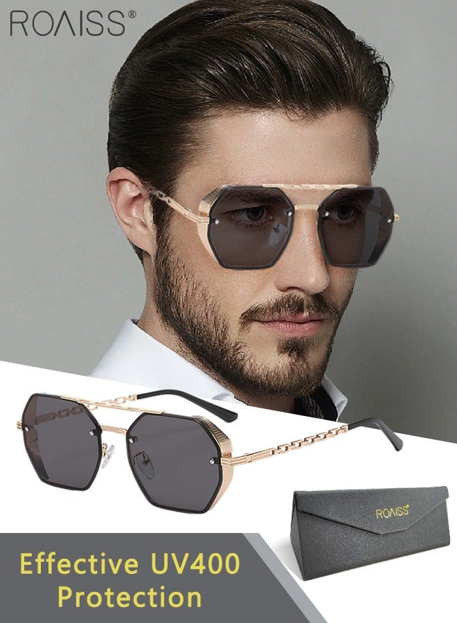 رويس نظارات شمسية مثمنة الشكل للرجال والنساء، حماية من الأشعة فوق البنفسجية 400، نظارات شمسية عصرية مضادة للتوهج كلاسيكية مع حافظة نظارات للتسوق والحفلات والسفر، 58 مم بإطار معدني - Image 1