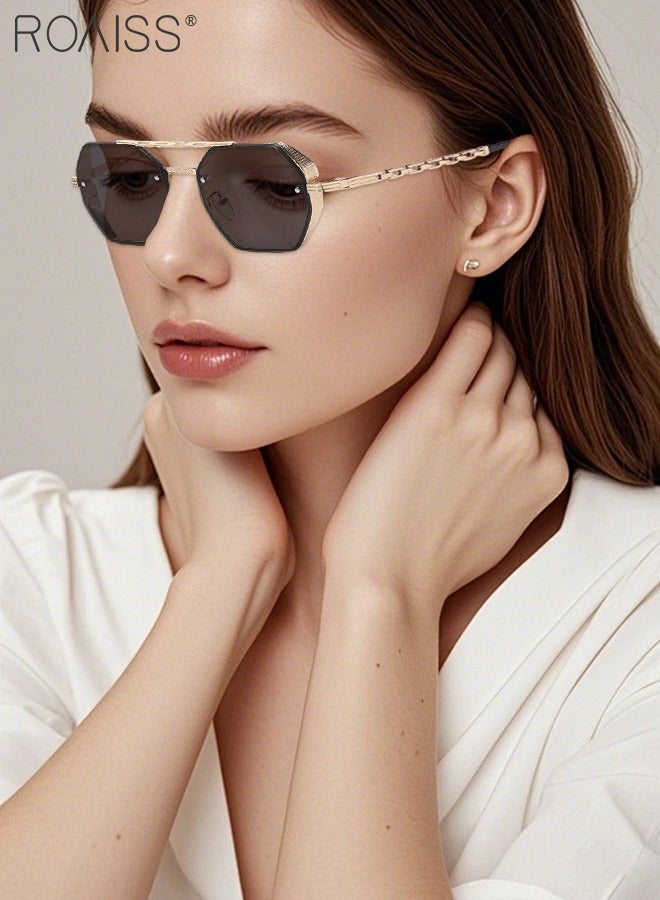 رويس نظارات شمسية مثمنة الشكل للرجال والنساء، حماية من الأشعة فوق البنفسجية 400، نظارات شمسية عصرية مضادة للتوهج كلاسيكية مع حافظة نظارات للتسوق والحفلات والسفر، 58 مم بإطار معدني - Image 2