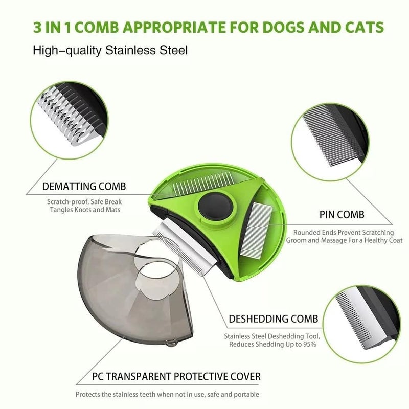 KEYOZA Hair Removal Comb Cat, Pet Deshedding Brush 3 in 1 Travel Dog & Cat Brush for Shedding Effectively Reduces Shedding Professional Grooming Tool Shedding Comb for Dogs/Cats (Multi) - Image 2
