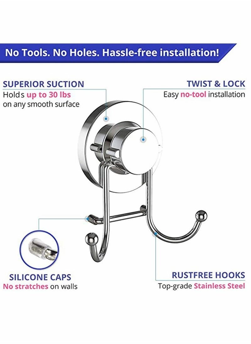 2 Double Hook Wall Hooks Stainless Steel Suction Cup Hooks Bath Towel Heavy Duty Hook Suction Cup Rust Proof Wall Hooks Kitchen and Bathroom Vacuum Suction Hook Suction Hanger  - Image 2