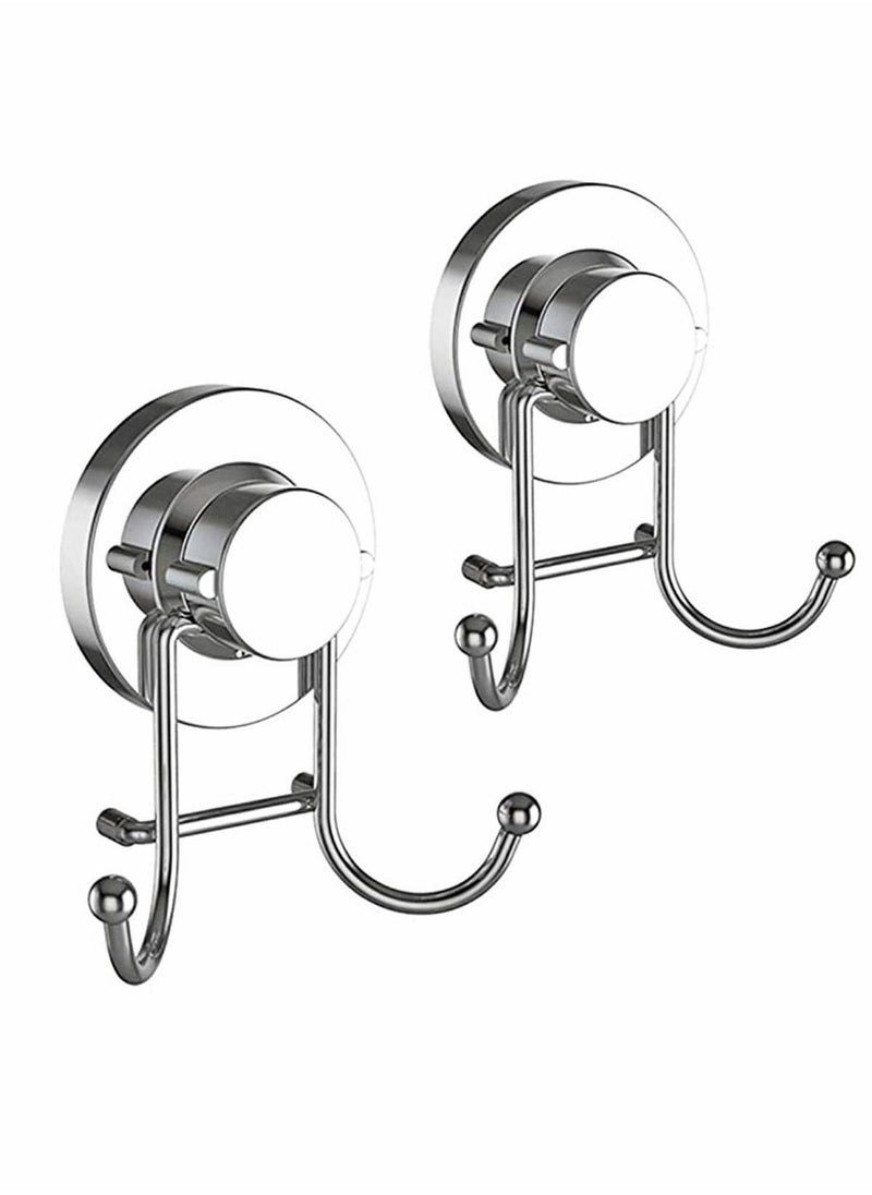 2 Double Hook Wall Hooks Stainless Steel Suction Cup Hooks Bath Towel Heavy Duty Hook Suction Cup Rust Proof Wall Hooks Kitchen and Bathroom Vacuum Suction Hook Suction Hanger  - Image 1