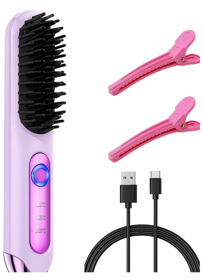 Cordless Hair Straightener Comb, 30W, 3 Modes Smart Temp, C Type Charging, Ideal for On the Go Styling 2 Hair Clips Included
