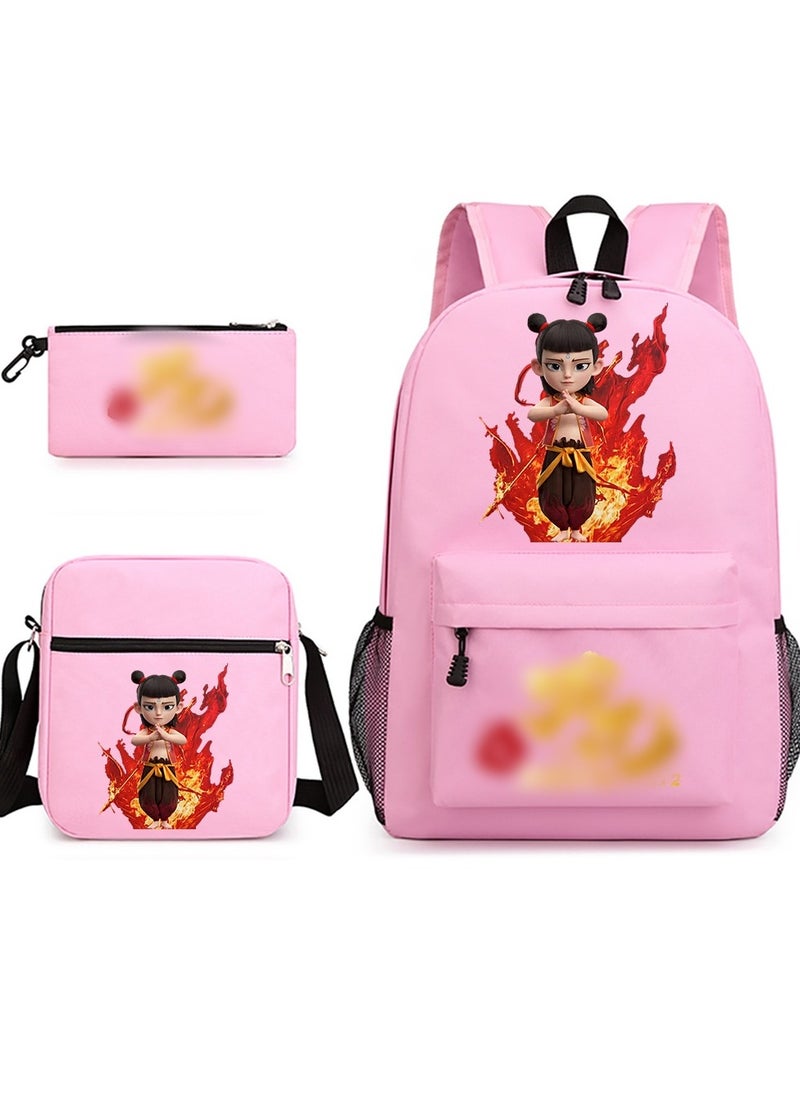 KUYING Nezha Aobing Shoulder Back Single Shoulder Pencil Case 3-Piece Set 