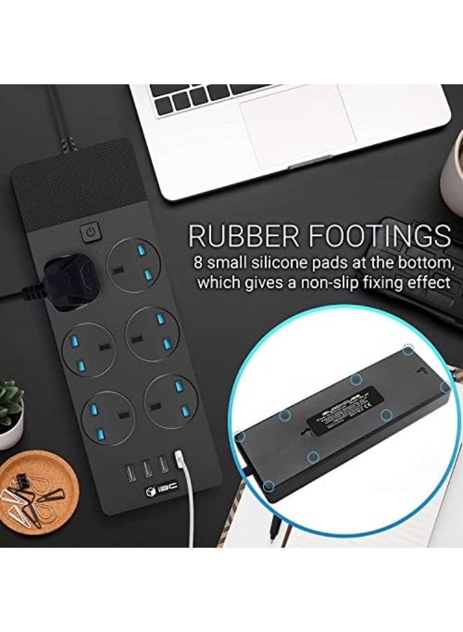 UK Extension Lead with 4 (2.1A) USB Slots , 6 Gang Electrical Sockets & Built-in Fuse, 3000W Surge & Shutter Protected 5M/16.4FT Wall Mount Extension Cable (Black) - Image 4