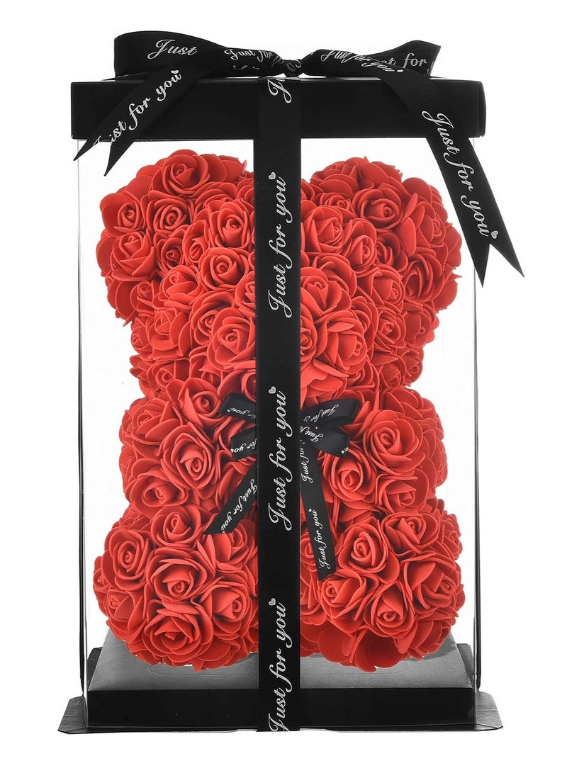 Rose Bear Hand Made Rose Teddy Bear Flowers Rose Teddy Flowers Bear Gifts For Friend Including Transparent Gift Box - Image 1
