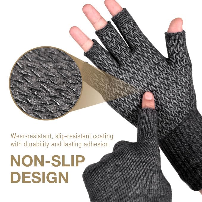 Rahhint Alpaca Wool Fingerless Gloves for Men Women Double-Layer Winter Gloves Warm Windproof Knitted for Typing Driving - Image 4