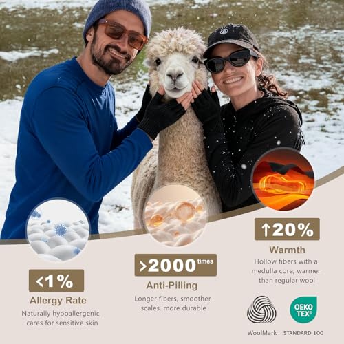 Rahhint Alpaca Wool Fingerless Gloves for Men Women Double-Layer Winter Gloves Warm Windproof Knitted for Typing Driving - Image 2