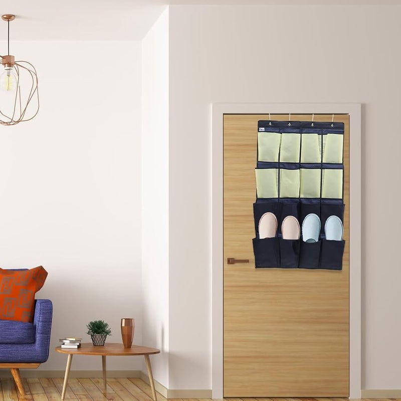 الأزرق الأصفر قماش أكسفورد شنق الباب منظم الأحذية حقيبة التخزين توفير المساحة حامل - Image 5