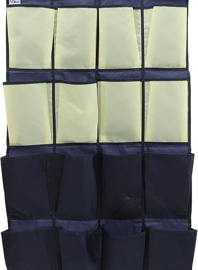 الأزرق الأصفر قماش أكسفورد شنق الباب منظم الأحذية حقيبة التخزين توفير المساحة حامل - Image 2