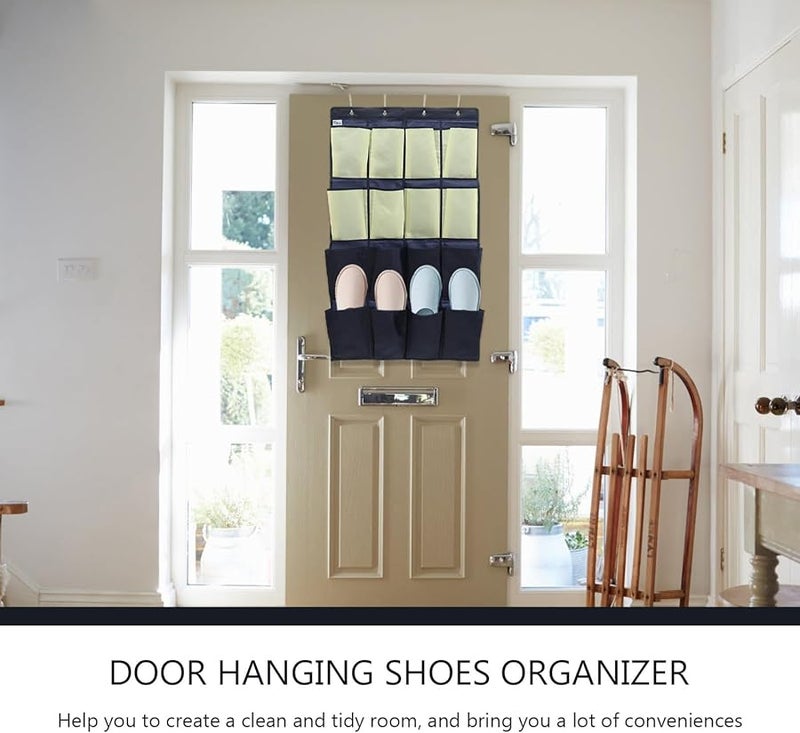 الأزرق الأصفر قماش أكسفورد شنق الباب منظم الأحذية حقيبة التخزين توفير المساحة حامل - Image 4