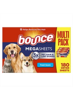 Bounce Pet Hair and Lint Guard Mega Fabric Softener Dryer Sheets with 3X Pet Hair Fighters, Fresh Scent, 180 Count (Packaging May Very)  - Image 1