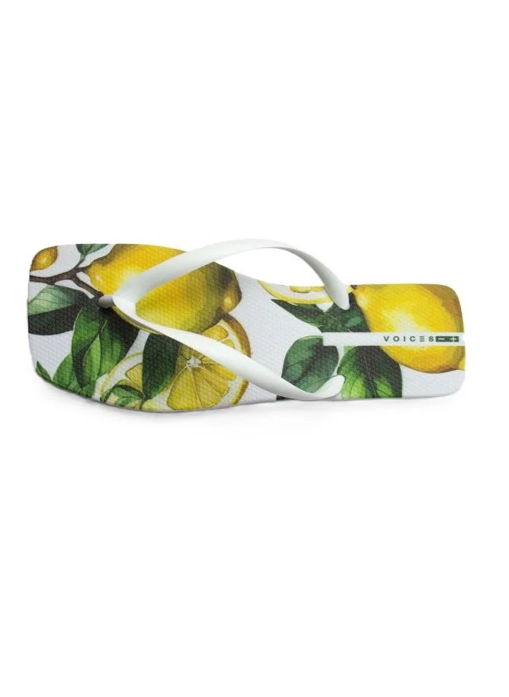 Voices Slim Sicília Women'S Flip Flops With Square Shape Printed Sole - White