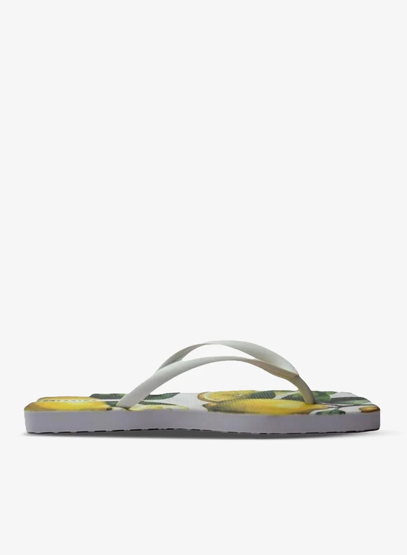 Voices Slim Sicília Women'S Flip Flops With Square Shape Printed Sole - White
