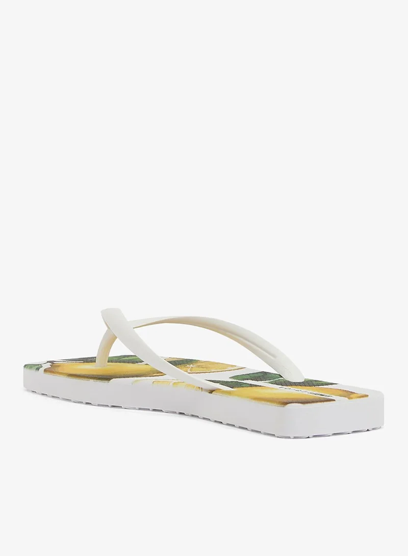 Voices Slim Sicília Women'S Flip Flops With Square Shape Printed Sole - White