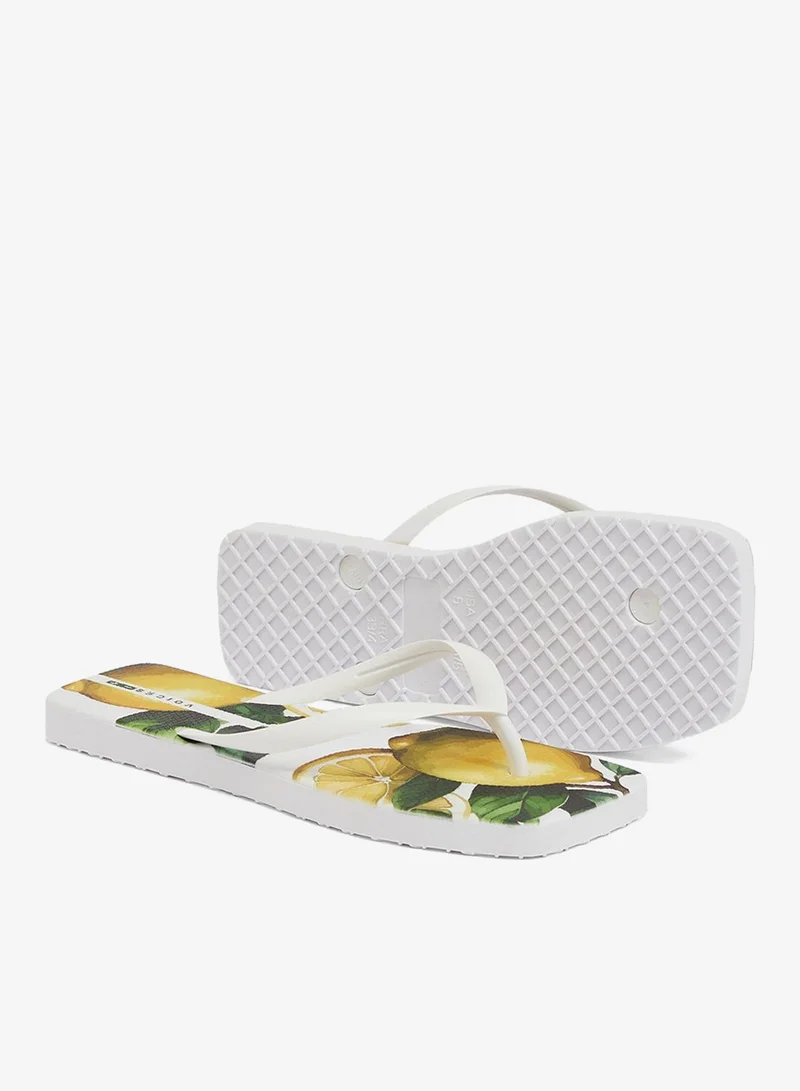 Voices White-Limão-White Slim Sicília Women'S Flip Flops With Square Shape Printed Sole - White for Women | Best Price UAE