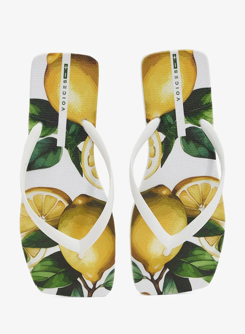 Voices White-Limão-White Slim Sicília Women'S Flip Flops With Square Shape Printed Sole - White for Women | Best Price UAE