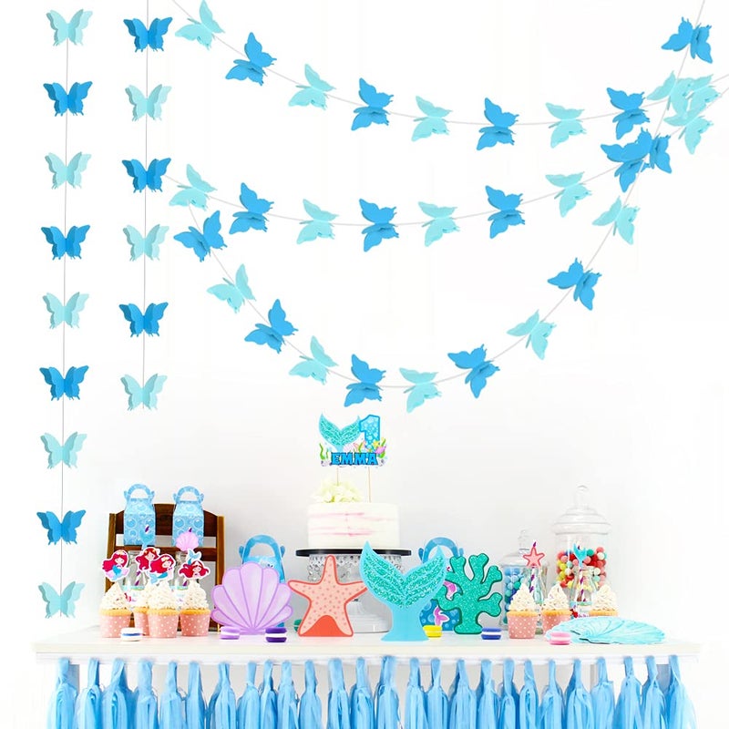5 قطع زينة ورقية على شكل فراشة زرقاء ثلاثية الأبعاد لتعليقها كراية زخرفية لتزيين سقف المنزل لحفلات عيد الميلاد وحفلات استقبال المواليد وزفاف موضوع العرض الزخرفي الطول الإجمالي 393 بوصة