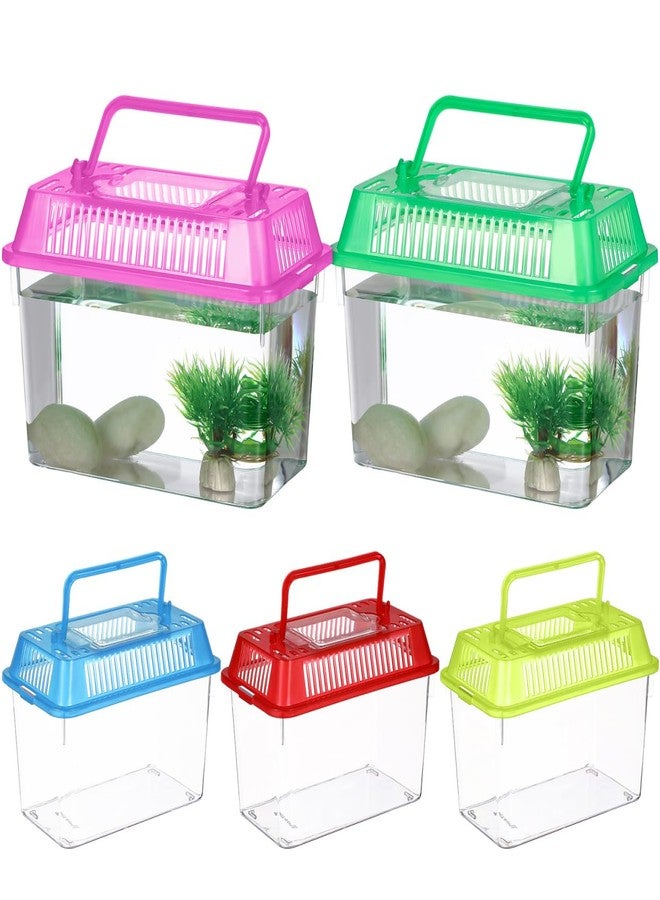 PRETYZOOM 5pcs Small Fish Carrier with Breathable Lids, Portable Betta Fish Tank, Clear Breeding Boxes for Lizard, Turtle, Tarantula（Assorted Color） - Image 1