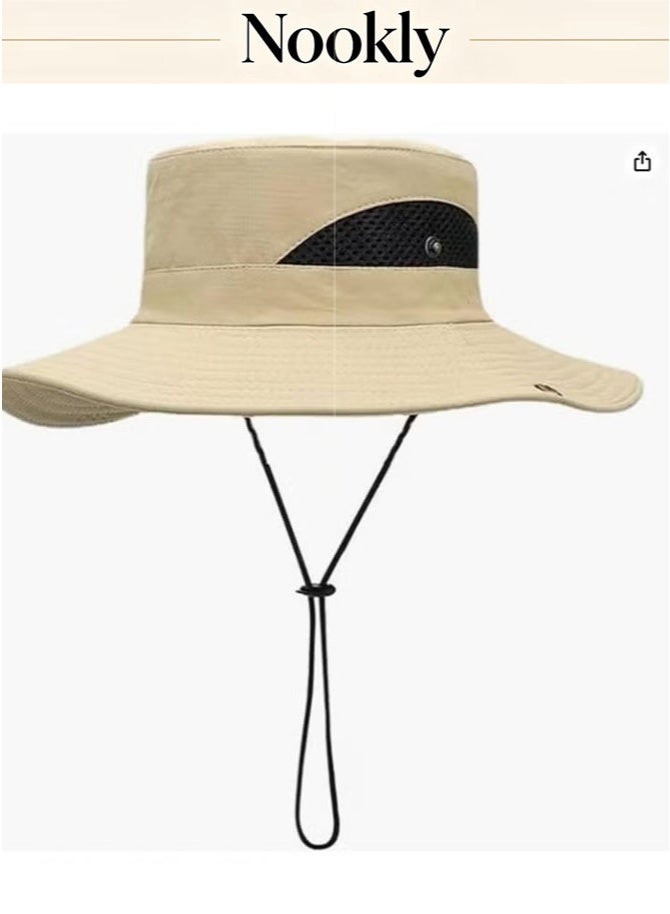 nookly Men Sun Hat, Wide Brim Straw Bucket Boonie Hat, Breathable Outdoor Cap for Fishing, Hiking, Beach, and Gardening, Foldable and Lightweight - Image 1