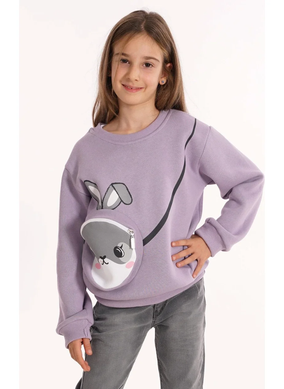 Zepkids Rabbit Printed Bag Lilac Color Girl Sweater