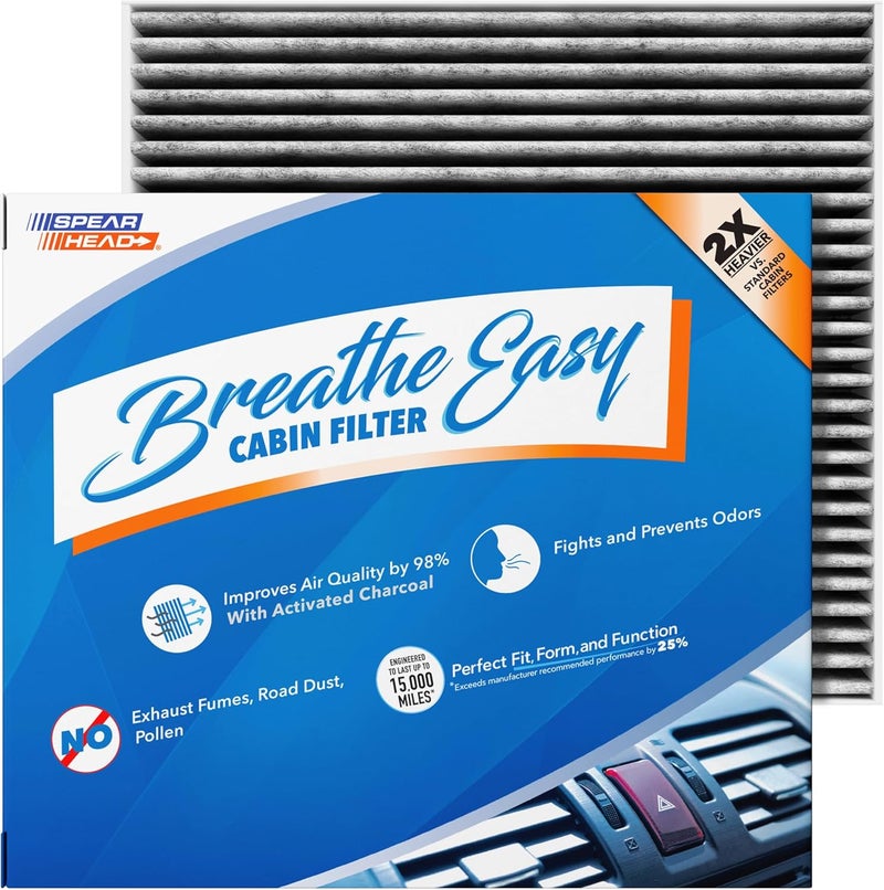 SPEARHEAD Odor Defense Breathe Easy Cabin Filter, Fits GV60, Elantra/N, Ioniq 5, Santa Cruz, Santa Fe, Sonata, Tucson, K5, Niro, Sorento, Sportage, Up to 25% Longer Lasting w/Activated Carbon (BE-820) - Image 1