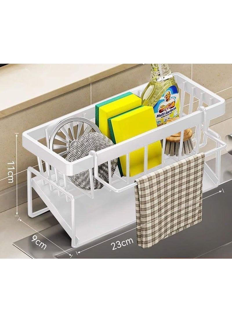 TYCOM Kitchen Sink Caddy Sponge Holder with Dishcloth Drying Rack Kitchen Rag Stand Sponge Brush Soap Dish Dishcloth Rack Sink Storage Organizer for Kitchen Countertop Black.  - Image 2