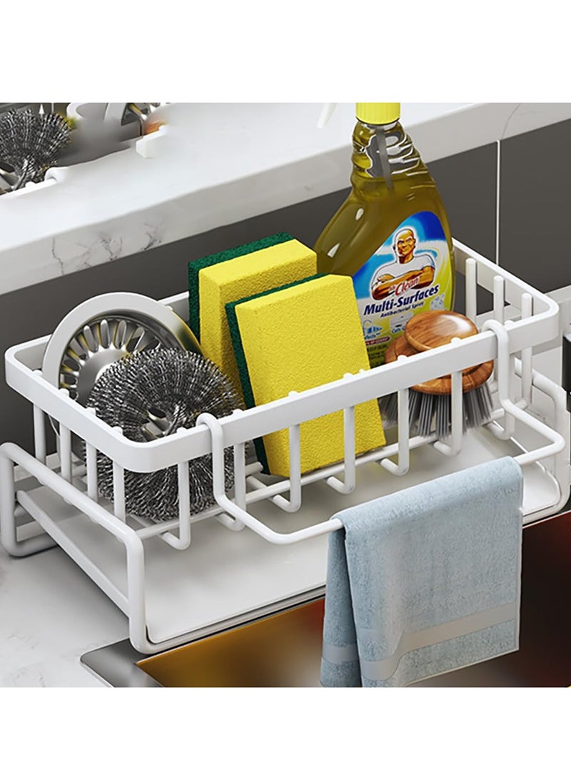 TYCOM Kitchen Sink Caddy Sponge Holder with Dishcloth Drying Rack Kitchen Rag Stand Sponge Brush Soap Dish Dishcloth Rack Sink Storage Organizer for Kitchen Countertop Black.  - Image 1