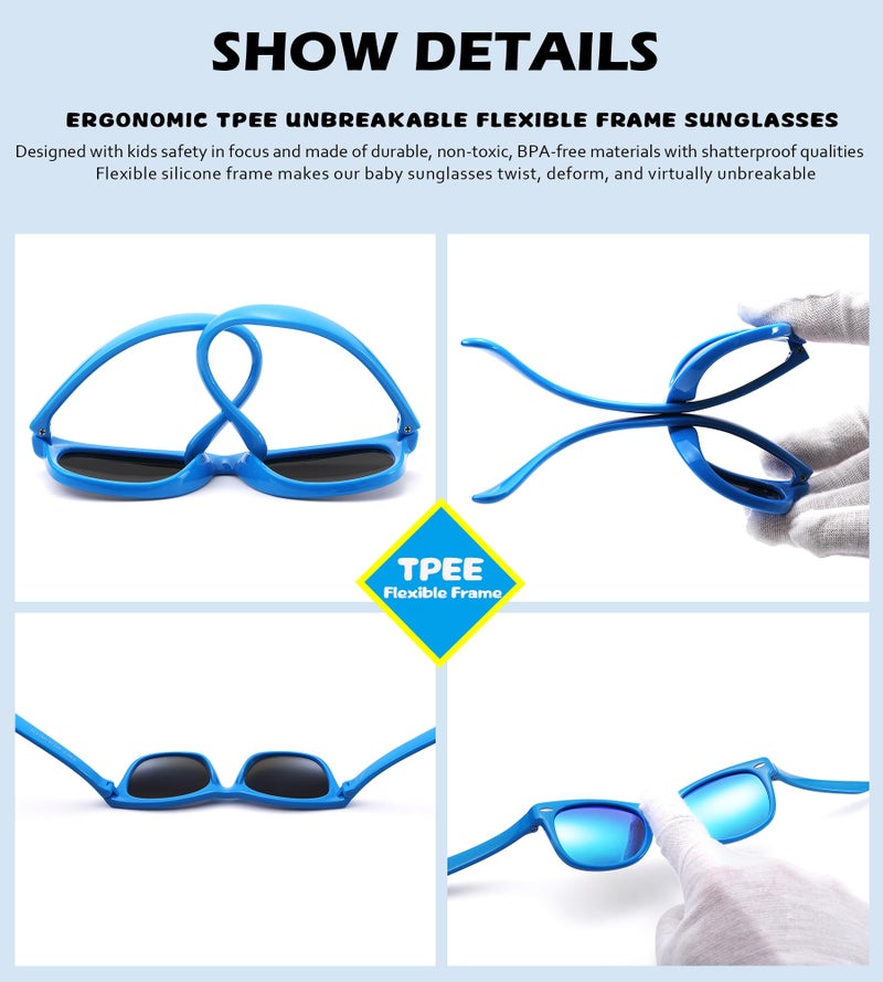 NULOOQ Kids Polarized Sunglasses for Boys Girls â€“ TPEE Unbreakable Flexible Frame UV400 Protection Age 3-8 (Black + Blue/Blue + Blue Yellow) - 3 Pack - Image 5