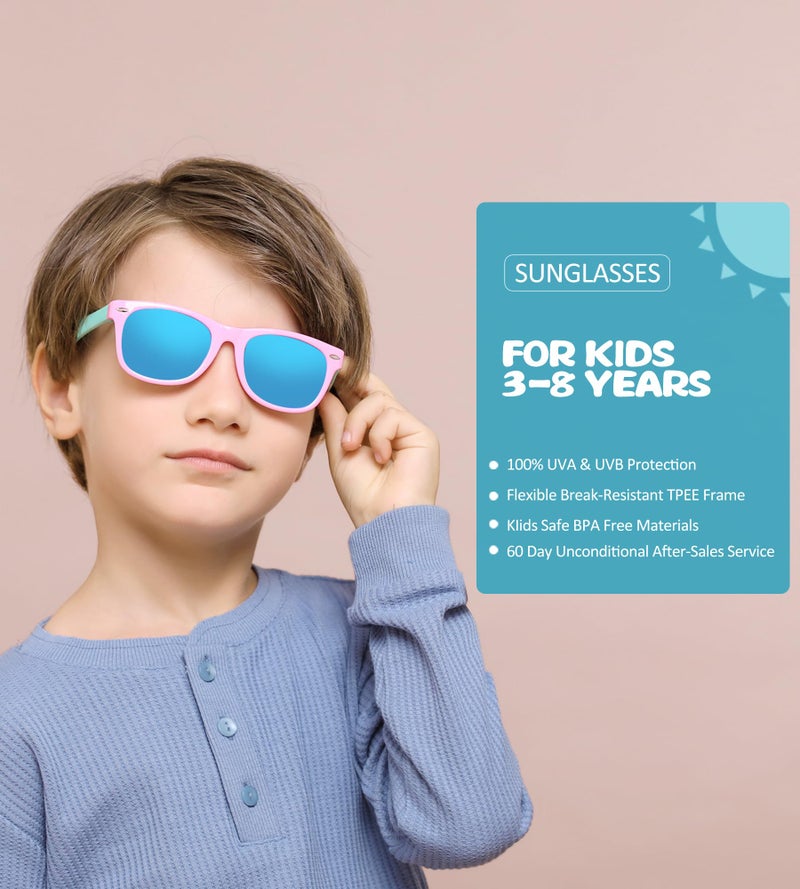 NULOOQ Kids Polarized Sunglasses for Boys Girls â€“ TPEE Unbreakable Flexible Frame UV400 Protection Age 3-8 (Black + Blue/Blue + Blue Yellow) - 3 Pack - Image 2