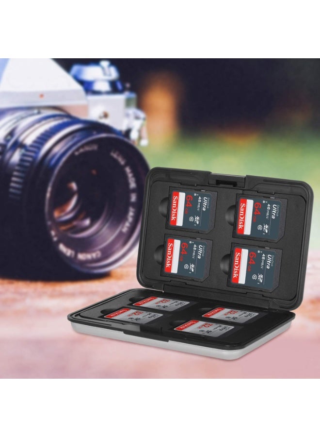 Peachjoy Aluminum Shock Resistant Carrying Box Memory Card Storage Case Holder 8 Slots for SD SDHC MMC Micro SD TF Cards Silver - Image 2