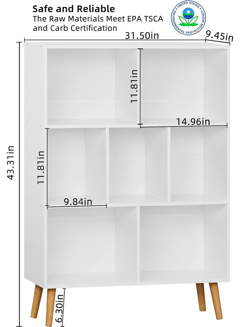 YAHARBO White Bookshelf,3 Tier Book Shelf with Legs, 7 Cube Minimalist Bookcase,Storage Organizer Shelves Display Bookcases for Bedroom,Living Room - Image 3