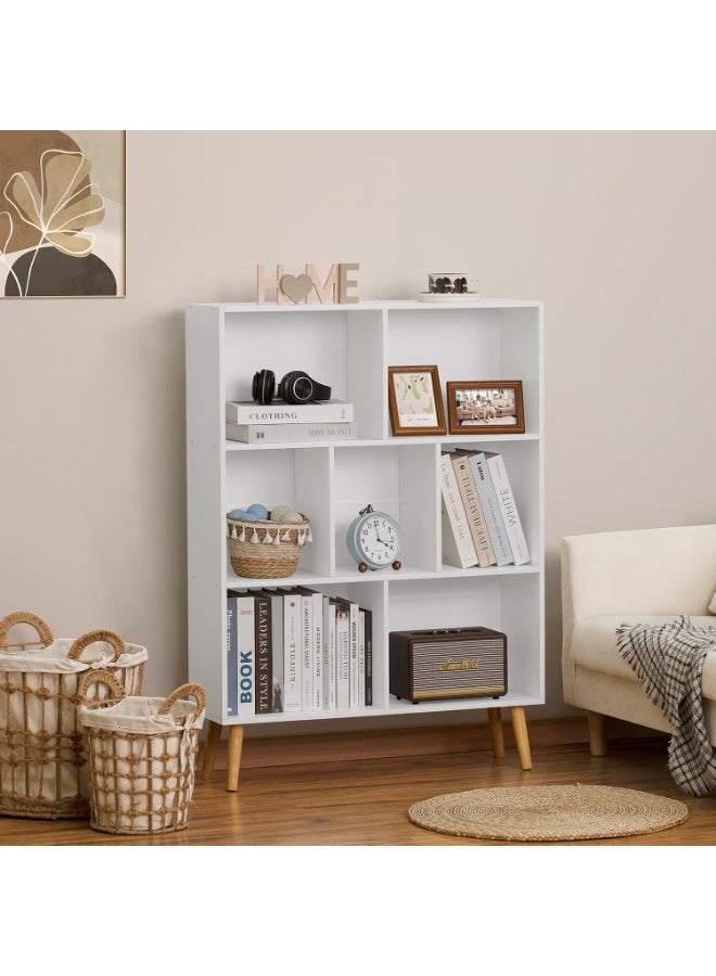 YAHARBO White Bookshelf,3 Tier Book Shelf with Legs, 7 Cube Minimalist Bookcase,Storage Organizer Shelves Display Bookcases for Bedroom,Living Room - Image 2